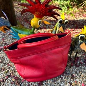 Tommy Hilfiger Genuine Red Leather Shoulder Tote/Crossbody Bag  NWOT